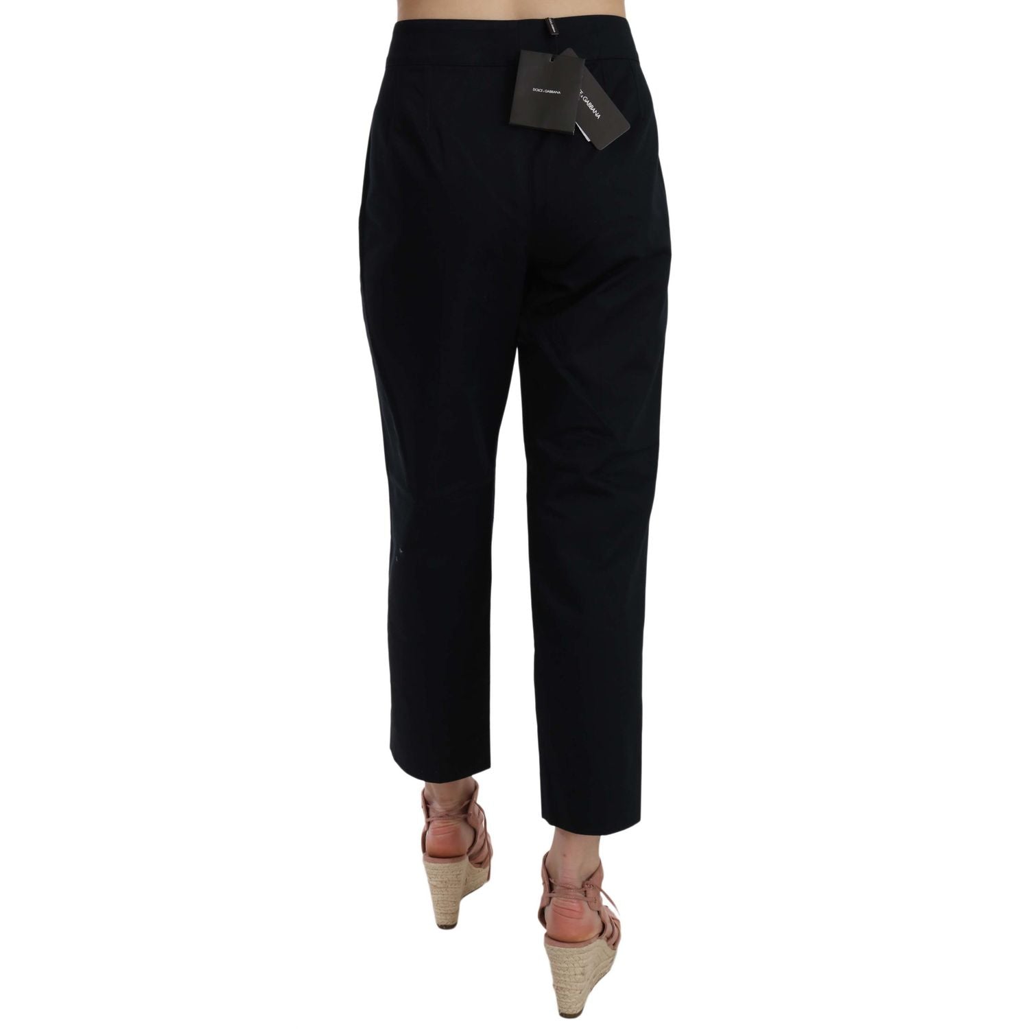 Dolce & Gabbana Black Cropped Front Button Embellished Pants