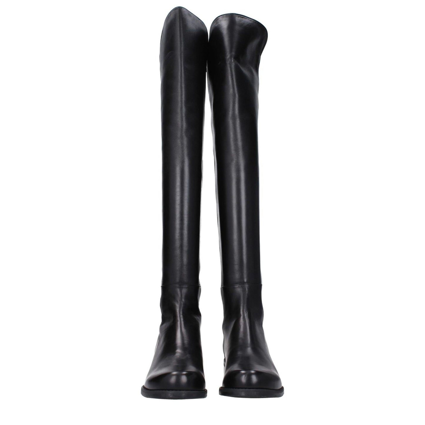 Stuart Weitzman Black Leather Over The Knee boots with vintage effect, casual style, low flat heel, round toe. MPN: 5050NSGS3999BLK