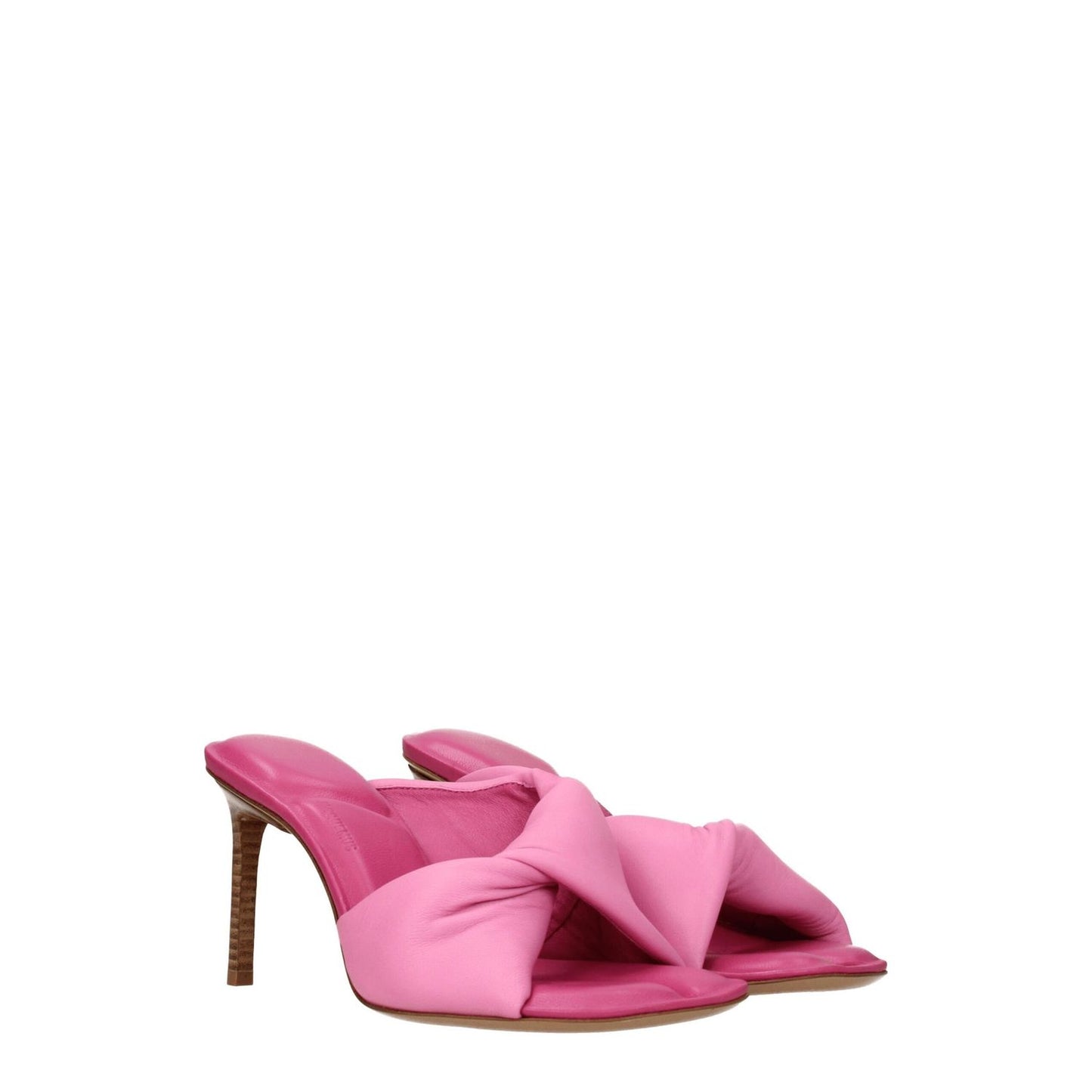 Jacquemus Pink Leather Stiletto Heel Sandals with open toe and mid heels, made of leather, casual style.