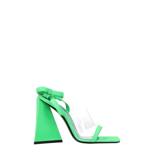 The Attico Transparent Leather Flat Sandals in fluo green with high heel and self-tie closure, featuring suede and leather materials.