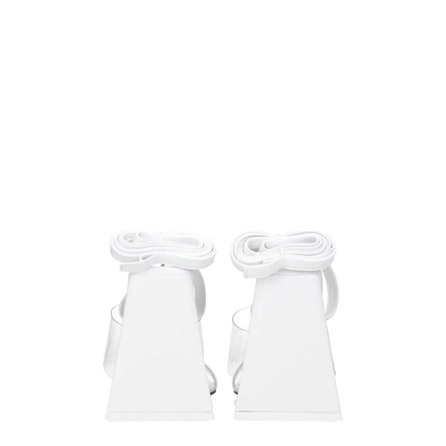 Back view of The Attico White Leather Stiletto Heel Sandals with self-tie closure, high heel, and open toe design.