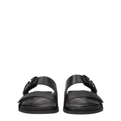 Valentino Garavani Black Leather Slippers with front logo, casual design, open toe, and rubber sole, MPN S0G80UHE0NO, code F76290.