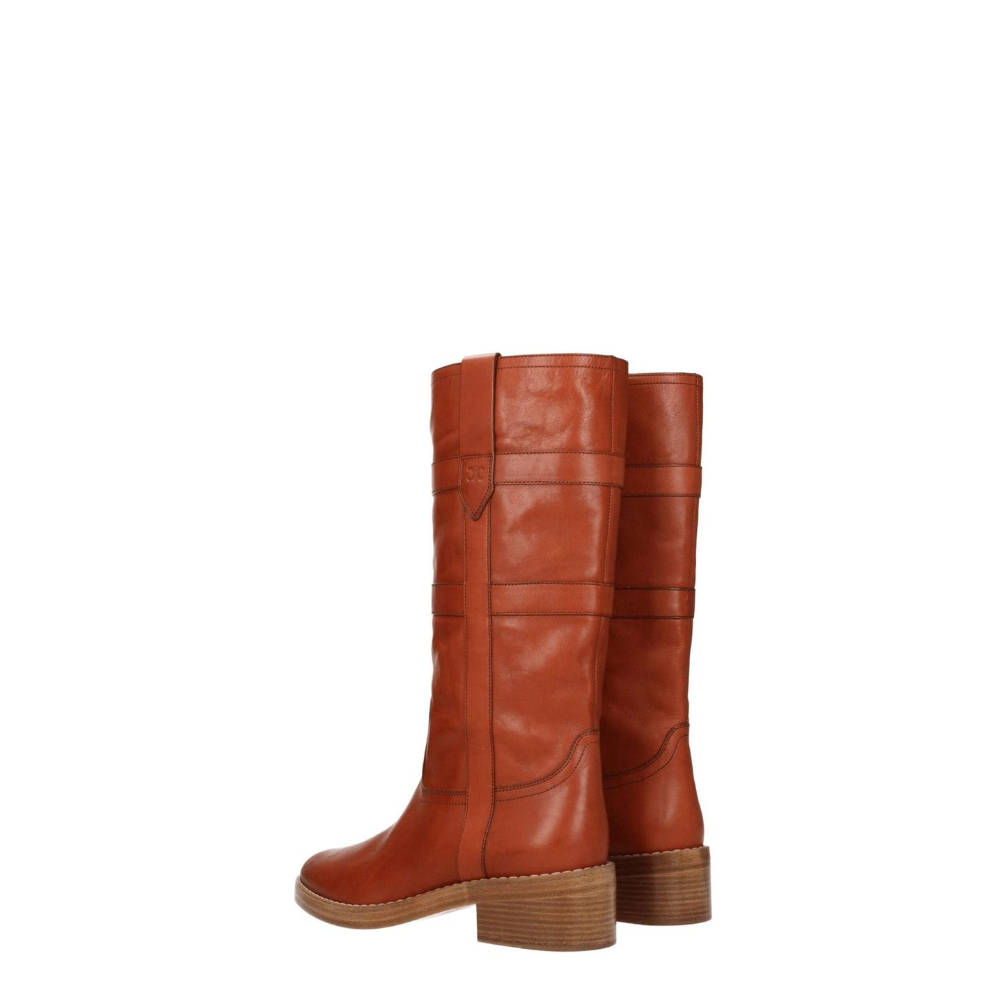 Celine Brown Leather Boots with vintage effect, mid heels, round toe, and leather sole, featuring side logo and MPN 343913190C18NC.