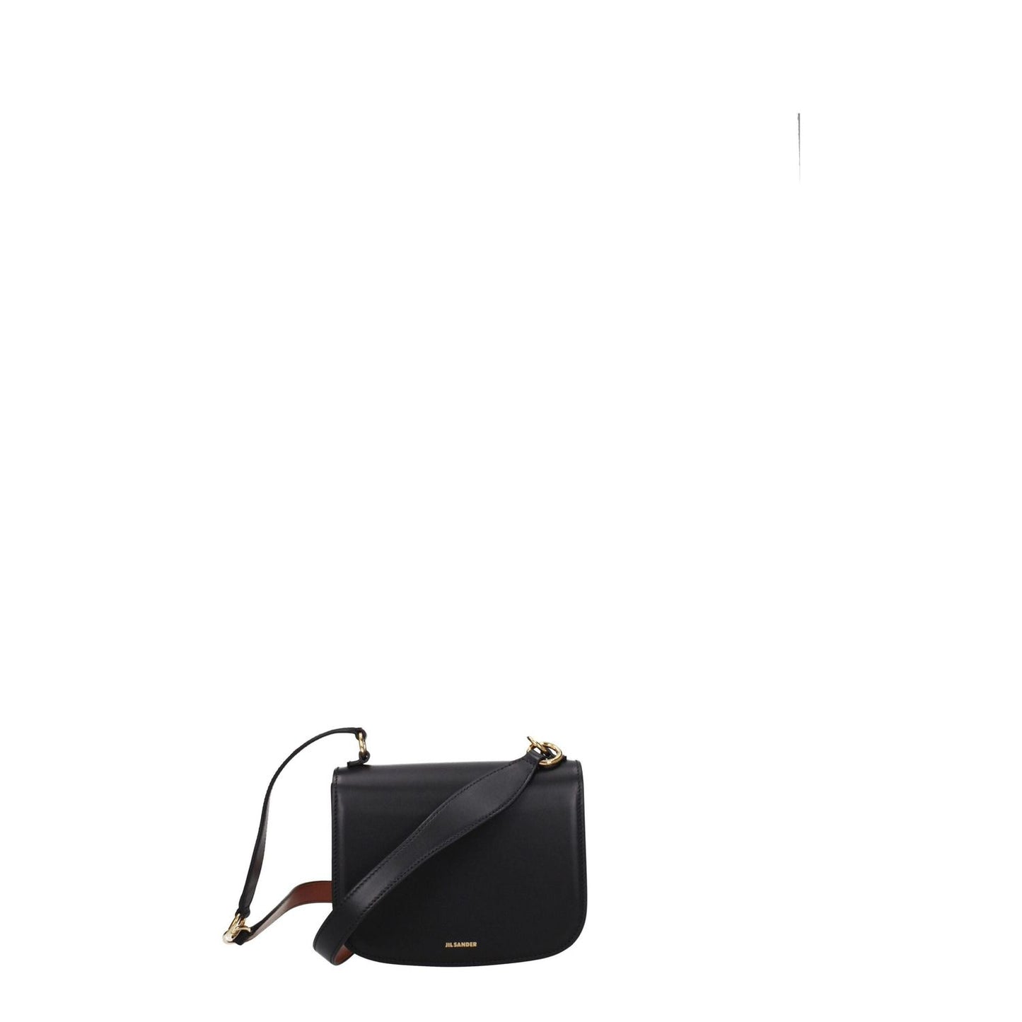 Jil Sander Black Leather Handbag with gold details and removable handle, small size and casual style, featuring button closure.
