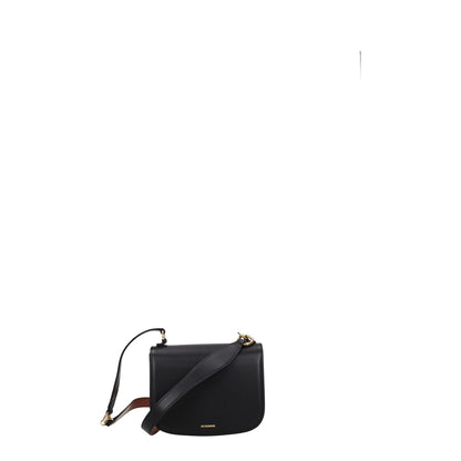 Jil Sander Black Leather Handbag with gold details and removable handle, small size and casual style, featuring button closure.