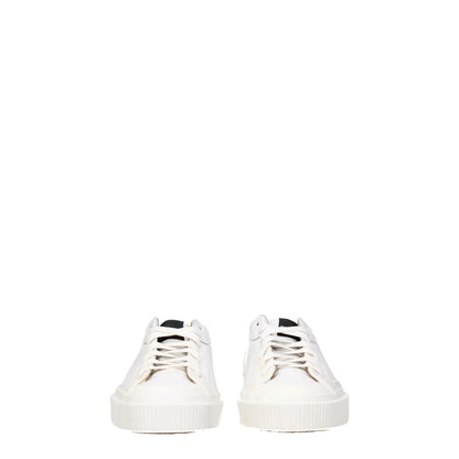 Givenchy White Leather Low Top Sneakers with logos, round toe, lace-up closure, and rubber sole in optic white.