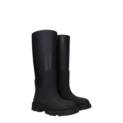 Burberry Black Cotton Rain Boots, casual style with mid heels and rubber sole, MPN 8077778, new collection, round toe design.