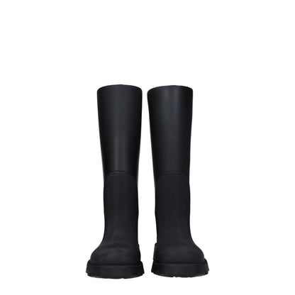 Burberry Black Cotton Rain Boots with round toe, mid heels, rubber sole, stylish for casual wear, MPN 8077778, new collection.