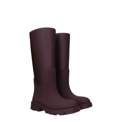 Burberry Red Cotton Rain Boots with round toe, mid heels, rubber material, Bordeaux color. Casual style, MPN 8075385.