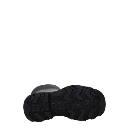 Sole view of Burberry Black Cotton Rain Boots with rubber sole showing tread pattern. MPN 8077778.