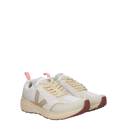Veja Beige Fabric Athletic Sneakers with rubber sole, lace-up closure, and round toe. Features side and front logos. Style: Street.