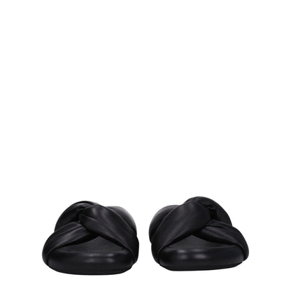 Marni Black Leather Slippers showcasing open toe design and gold accents, perfect for casual style with side logo and rubber sole.