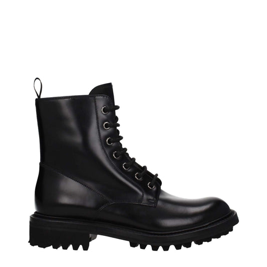 Church's Black Leather Ankle Boots with vintage effect and lace-up closure, featuring a round toe and rubber sole, style: casual.