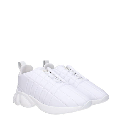 Burberry White Leather Sneakers with lace-up closure, round toe, and rubber sole, featuring a front and back logo.