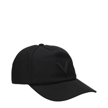 Valentino Garavani Black Cotton Cap (Baseball Hat) with logo and buckle closure, 98% cotton, adjustable strap for comfort