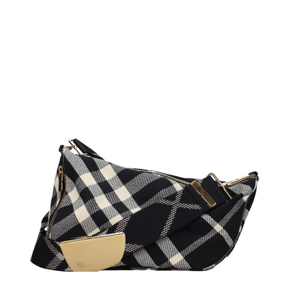 Burberry Black Fabric Crossbody Bag with check print, adjustable strap, and zip closure, medium size with multiple pockets.