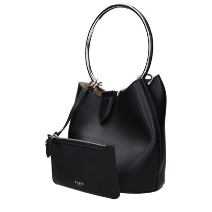Alaïa Black Leather Handbag with removable inner clutch and magnetic closure, casually styled, medium-sized with 16 cm handle.