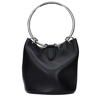 Alaïa Black Leather Handbag with metal handle and magnetic closure.