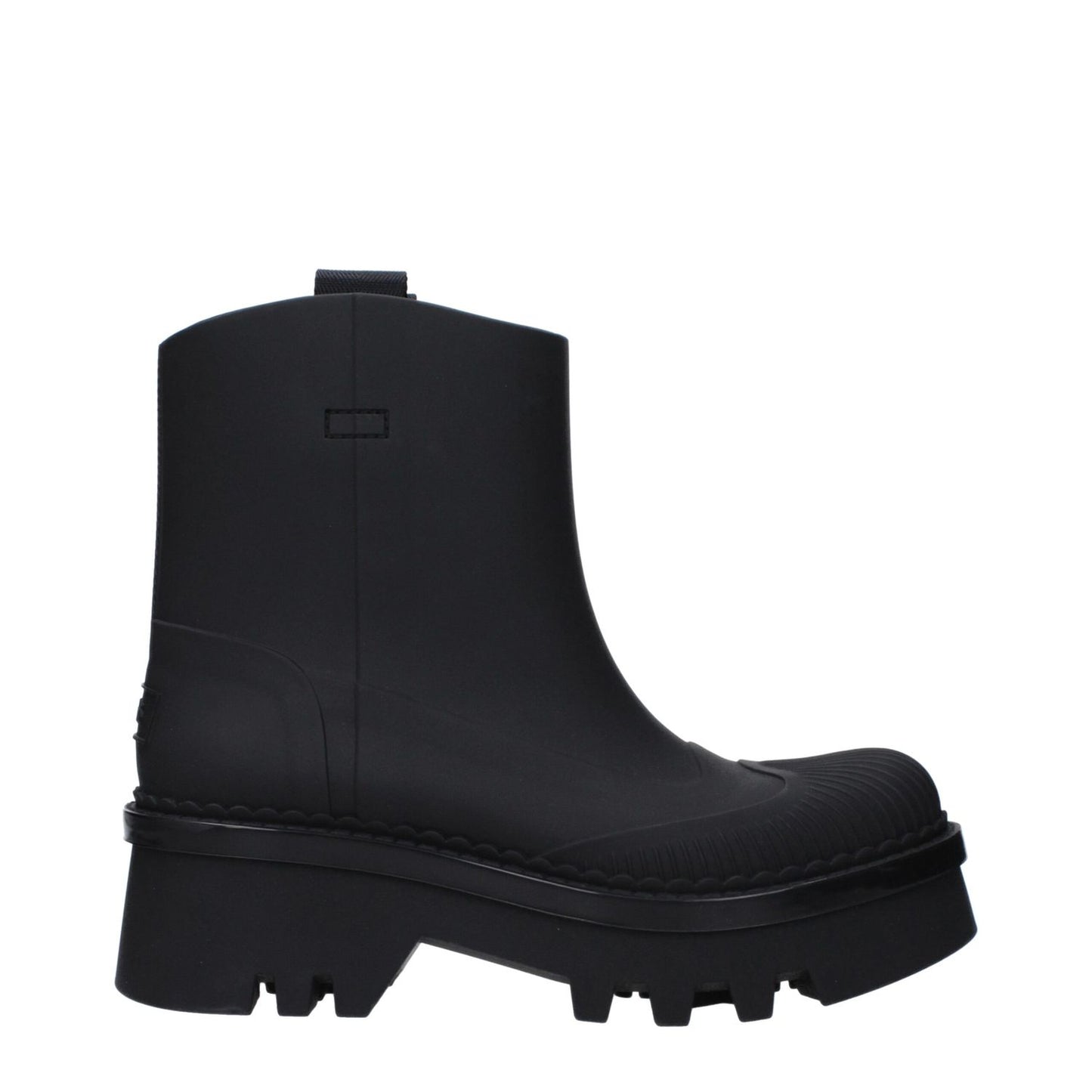 Chloé Black Cotton Ankle Boots featuring rubber sole, 5.5 cm mid heels, round toe design, and back logo detail.