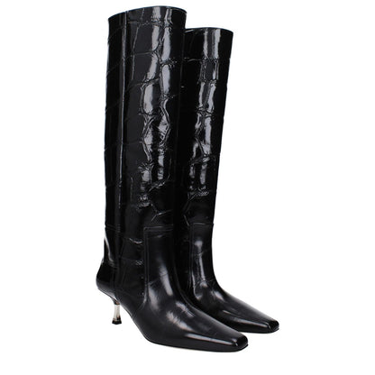Paris Texas Black Leather High Heel Boots