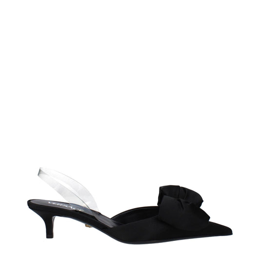 Versace Black Satin Flat Sandals