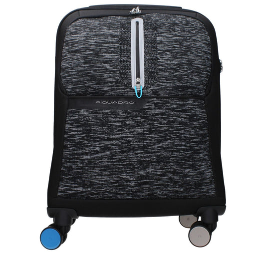 Piquadro Black Fabric Luggage And Travel trolley with USB output, TSA closure, adjustable handle, and multiple compartments.