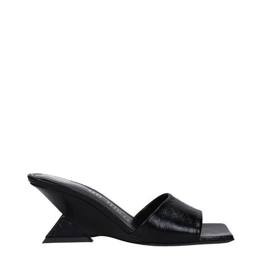 The Attico Black Leather Flat Sandals