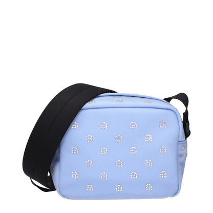 Alexander Wang Light Blue Fabric Crossbody Bag with rhinestone details and adjustable shoulder strap, perfect for stylish outings.
