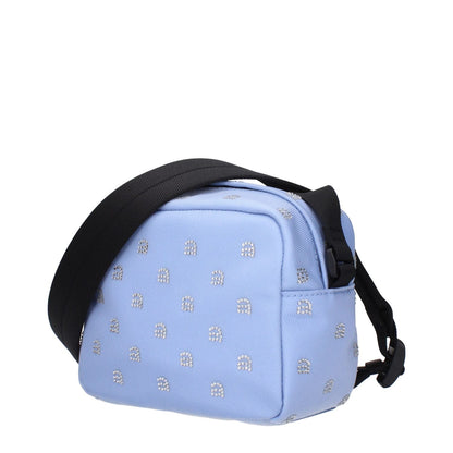 Alexander Wang Light Blue Fabric Crossbody Bag with rhinestone details and adjustable shoulder strap.