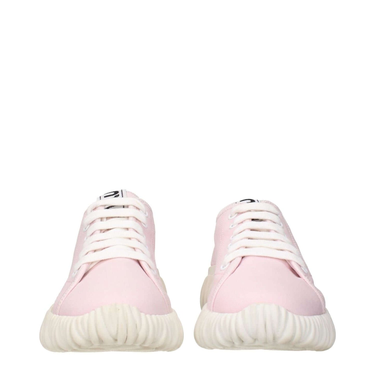 Miu Miu Pink Fabric Low Top Sneakers with front and back logos, showcasing design and style, product code F83678 by Miu Miu.