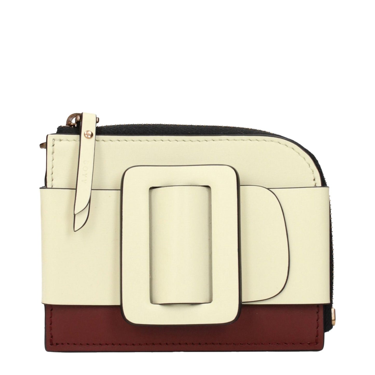 Boyy Beige Leather Cardholder with strap, front detail, back logo, and two-tone design. MPN BUCKLECARDHOLDERWITHSTRAPTWOTONEBLEACHEDLEMONNEWCOGNAC