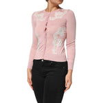 Dolce & Gabbana Pink Floral Lace Detailing Cardigan Sweater
