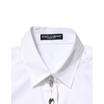 Dolce & Gabbana White Crystal Embellished Collared Shirt Top