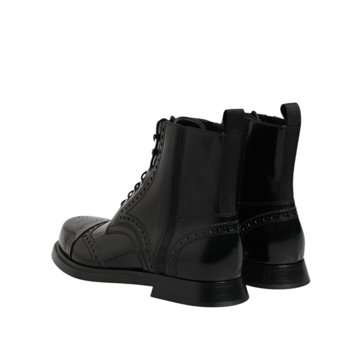 Dolce & Gabbana Black Leather Lace Up Mid Calf Boots Shoes
