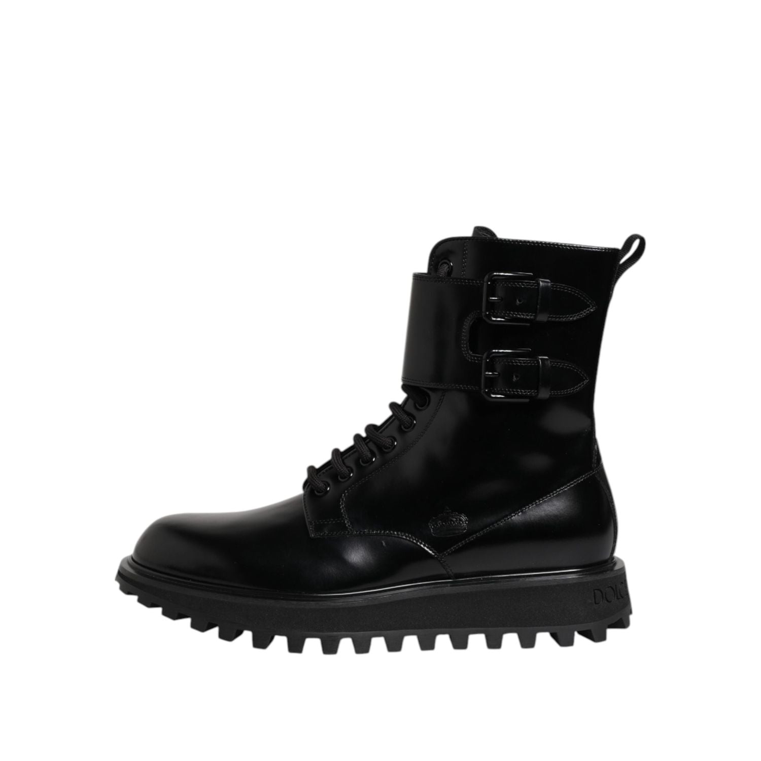 Dolce & Gabbana Black Leather Lace Up Mid Calf Boots Shoes