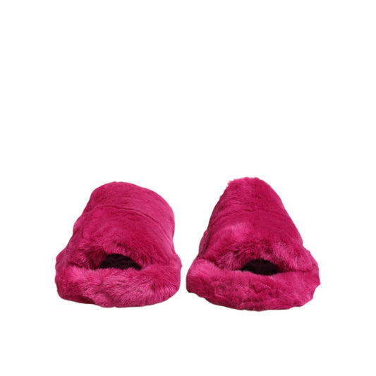 Dolce & Gabbana Pink Acrylic Faux Fur Mens Flats Sandals Shoes MV7675-40