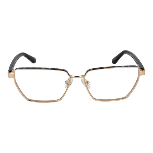 Guess Gold Women Glasses Frame with full-rim metal in gold, butterfly style, demo plastic lenses, spring hinge, includes branded case.