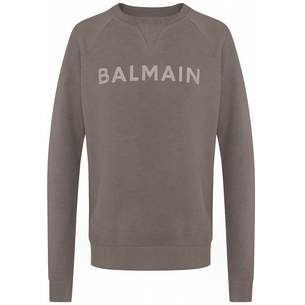 Balmain Gray Cotton Men Sweater