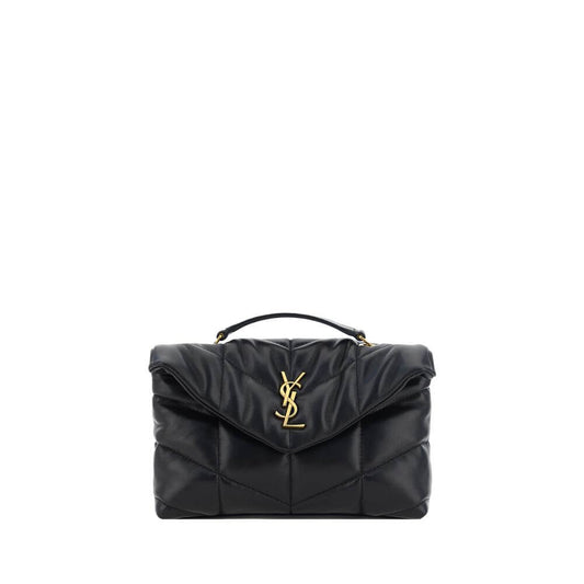 Saint Laurent Black Lamb Ovis Aries Aries Shoulder Bag with chévron quilting and YSL logo.