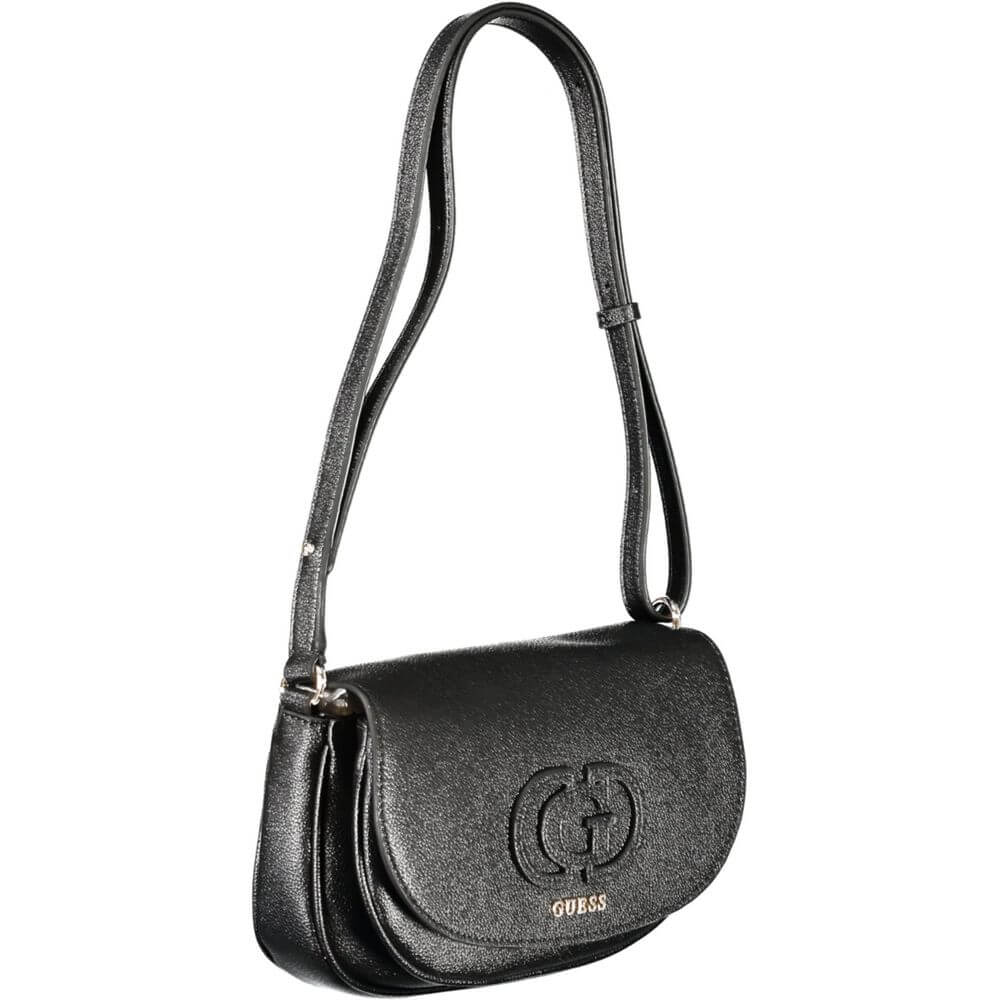 Guess Jeans Black Polyethylene Women Handbag with adjustable strap and dual compartments.