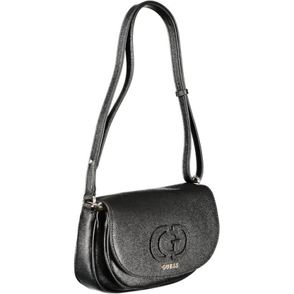 Guess Jeans Black Polyethylene Women Handbag with adjustable strap and dual compartments.