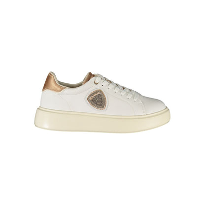 Blauer White Leather Women Sneaker with bronze accents and lace-up design.