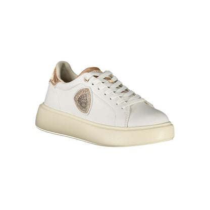 Blauer White Leather Women Sneaker with bronze accents and lace-up design for stylish comfort.