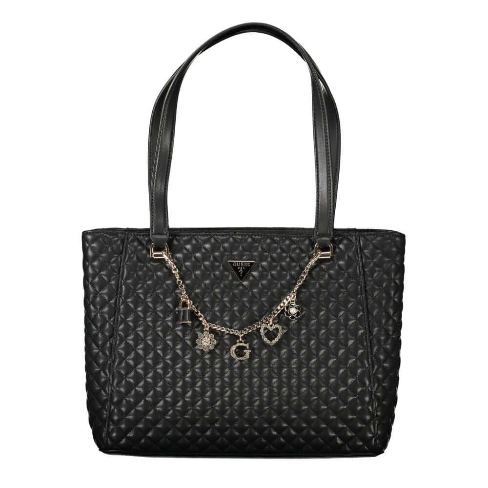 Guess Jeans Black Polyethylene Women Handbag with dual compartments and charm detail