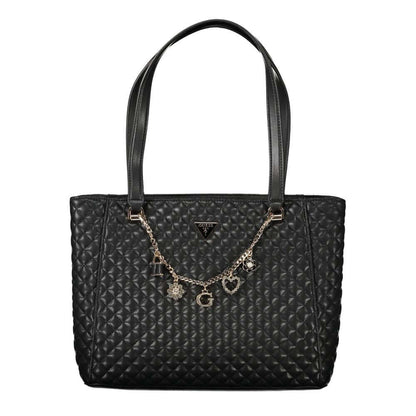 Guess Jeans Black Polyethylene Women Handbag with dual compartments and charm detail