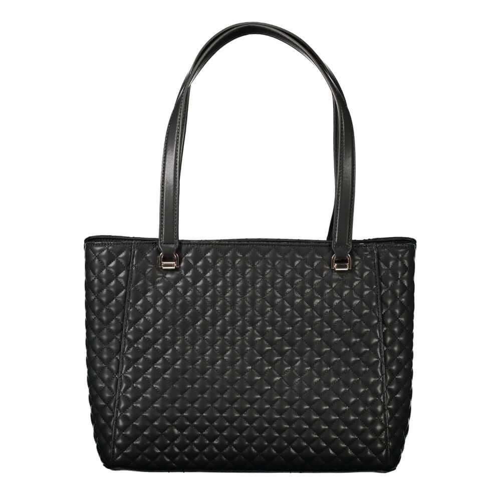 Guess Jeans Black Polyethylene Women Handbag with quilted design and dual handles, showcasing modern elegance.