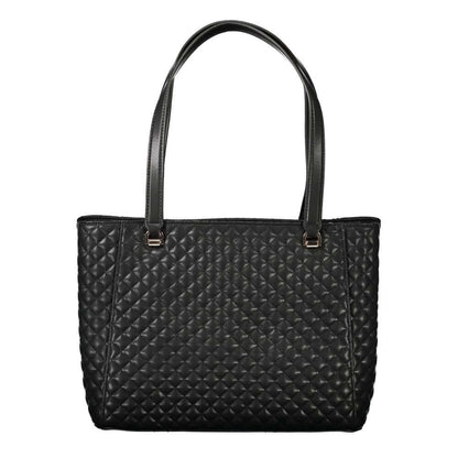 Guess Jeans Black Polyethylene Women Handbag with quilted design and dual handles, showcasing modern elegance.