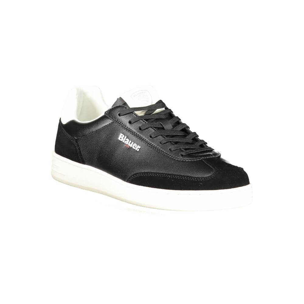 Blauer Black Leather Men Sneaker with white sole and iconic logo for urban sophistication and comfort.