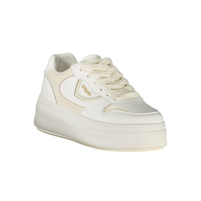 Blauer White Leather Women Sneaker with contrasting details, removable insole, and second set of laces. Iconic logo for trendy style.
