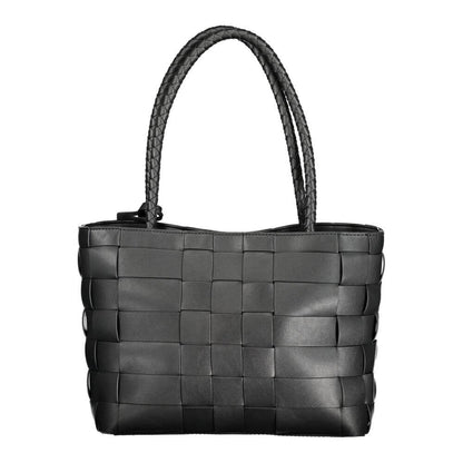 Guess Jeans Black Polyethylene Women Handbag with woven design and two handles, stylish and functional for everyday use.